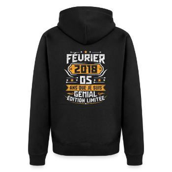 Rétro Cadeau D'anniversaire 5 Ans Février 2018 - Veste à capuche bio Premium Unisexe - noir - Dos - Nico (187cm)