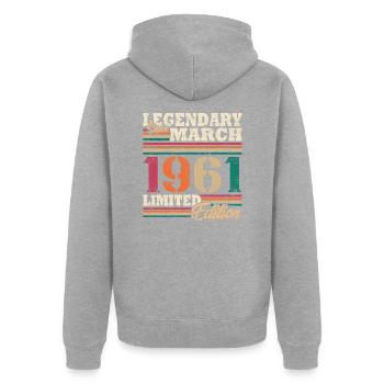 Legendary March 1961 limited edition - Unisex Premium Organic Zip Hoodie - heather grey - Back - Nico (187cm)
