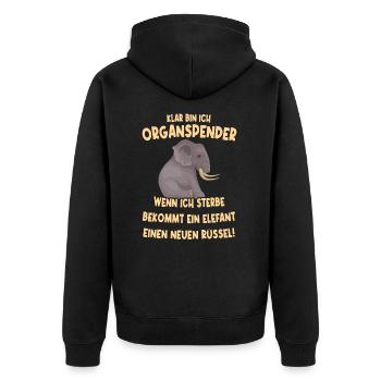 Organspender Rüssel Elefanten Ironie Tierschutz - Unisex Premium Bio Zip Hoodie - Schwarz - Hinten - Nico (187cm)