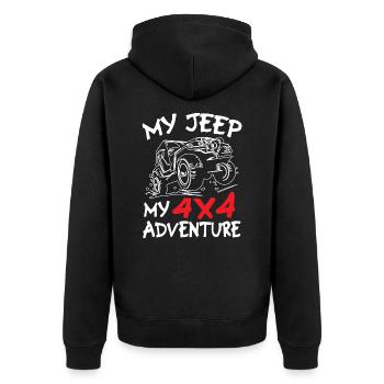My Jeeps My Adventure - Unisex Premium Organic Zip Hoodie - black - Back - Nico (187cm)