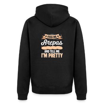 Venezuela Arepas Gebäck Lustiger Arepas Spruch - Unisex Premium Bio Zip Hoodie - Schwarz - Hinten - Nico (187cm)