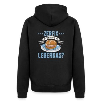Lustig Leberkäse Und Fleischkäse Zerfix Leberkas - Unisex Premium Bio Zip Hoodie - Schwarz - Hinten - Nico (187cm)