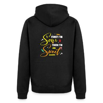 D’abord je suis aigre puis je suis bonbon sucré - Veste à capuche bio Premium Unisexe - noir - Dos - Nico (187cm)