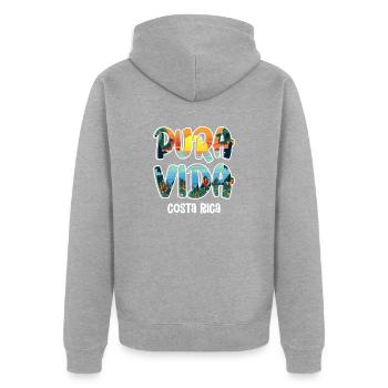 Pura Vida Costa Rica Amérique latine Costa Rica - Veste à capuche bio Premium Unisexe - gris chiné - Dos - Nico (187cm)
