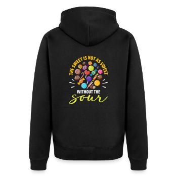 Le sucré n’est pas aussi sucré que les bonbons aigres - Veste à capuche bio Premium Unisexe - noir - Dos - Nico (187cm)