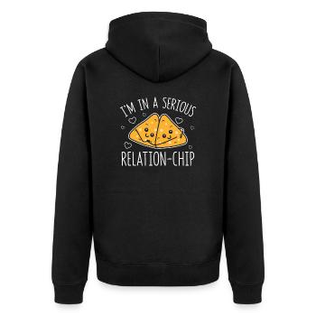 Serious Relation-Chip Tacos Nachos Beziehung - Unisex Premium Bio Zip Hoodie - Schwarz - Hinten - Nico (187cm)