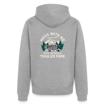Mess With Me Trailer Park Caravan Motorhome - Veste à capuche bio Premium Unisexe - gris chiné - Dos - Nico (187cm)