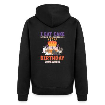 Eat Cake Somebody's Birthday Somewhere - Unisex Premium Bio Zip Hoodie - Schwarz - Hinten - Nico (187cm)
