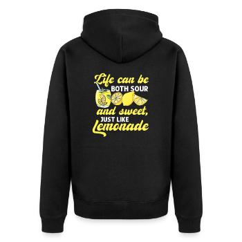 Life Sour Sweet Like Lemonade Fruchtiger Saft - Unisex Premium Bio Zip Hoodie - Schwarz - Hinten - Nico (187cm)