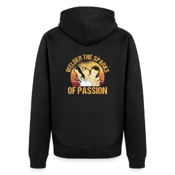 Welder Sparks Passion Retro Metallverarbeitung - Unisex Premium Bio Zip Hoodie - Schwarz - Hinten - Nico (187cm)