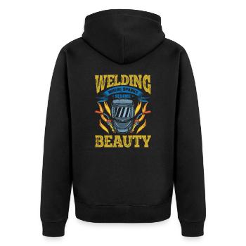 Schweißen Schweißer Welding Sparks Become Beauty - Unisex Premium Bio Zip Hoodie - Schwarz - Hinten - Nico (187cm)