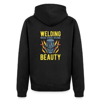 Schweißen Schweißer Welding Sparks Become Beauty - Unisex Premium Bio Zip Hoodie - Schwarz - Hinten - Nico (187cm)