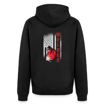 Welder USA Flag Patriot Welding - Unisex Premium Organic Zip Hoodie - black - Back - Nico (187cm)