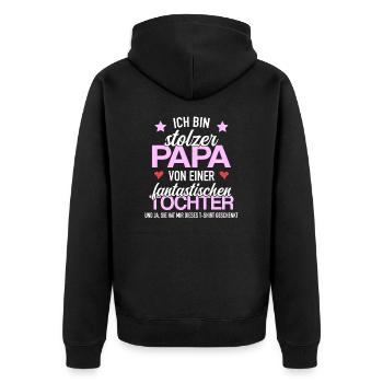 Stolzer Papa Fantastischen Tochter Geschenk - Unisex Premium Bio Zip Hoodie - Schwarz - Hinten - Nico (187cm)