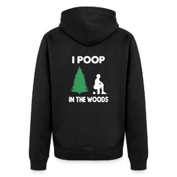 Poop In The Woods Natur Outdoor Reisen Geschenk - Unisex Premium Bio Zip Hoodie - Schwarz - Hinten - Nico (187cm)