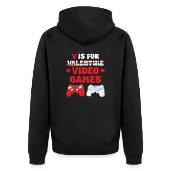 Valentine Video Games Herz Für Computer Spiele - Unisex Premium Bio Zip Hoodie - Schwarz - Hinten - Nico (187cm)