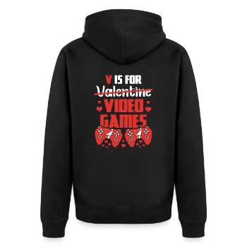 V Is For Valentine Video Games Zocker Beziehung - Unisex Premium Bio Zip Hoodie - Schwarz - Hinten - Nico (187cm)