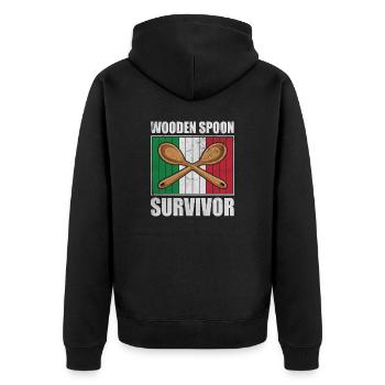 Wooden Spoon Survivor Eltern Aus Italien Geschenk - Unisex Premium Bio Zip Hoodie - Schwarz - Hinten - Nico (187cm)