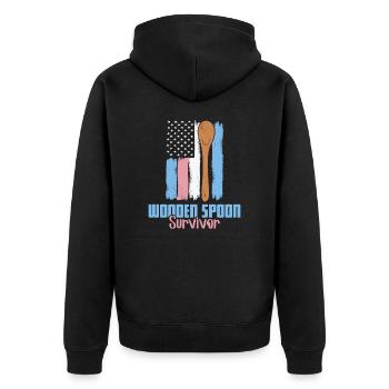 Wooden Spoon Survivor USA Flag Wooden Spoon - Unisex Premium Organic Zip Hoodie - black - Back - Nico (187cm)