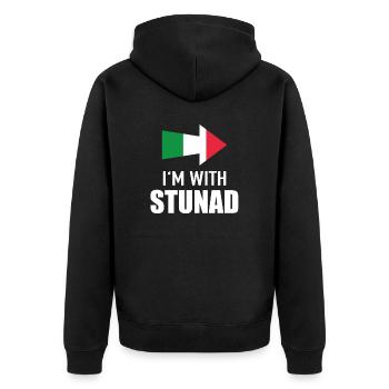 I'm With Stunad Italien Handzeichen Partneroutfit - Unisex Premium Bio Zip Hoodie - Schwarz - Hinten - Nico (187cm)
