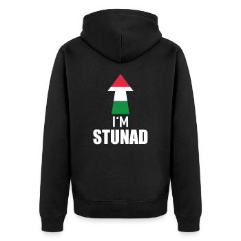 I'm Stunad Italisches Handzeichen Partneroutfit - Unisex Premium Bio Zip Hoodie - Schwarz - Hinten - Nico (187cm)