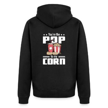 Lustiger Popcorn Spruch - Pop To My Corn - Unisex Premium Bio Zip Hoodie - Schwarz - Hinten - Nico (187cm)