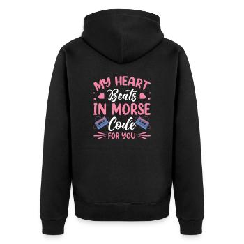 Heart Beats Morse Code For You Moderator Radio - Unisex Premium Bio Zip Hoodie - Schwarz - Hinten - Nico (187cm)