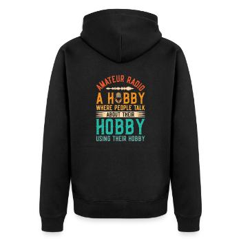 Retro Amateuer Radio Hobby Radioshow Sprecher - Unisex Premium Bio Zip Hoodie - Schwarz - Hinten - Nico (187cm)