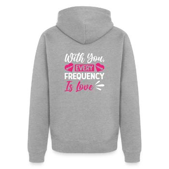 Radio Moderator Valentinstag Frequency Is Love - Unisex Premium Bio Zip Hoodie - Grau meliert - Hinten - Nico (187cm)