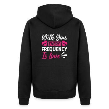 Radio Moderator Valentinstag Frequency Is Love - Unisex Premium Bio Zip Hoodie - Schwarz - Hinten - Nico (187cm)
