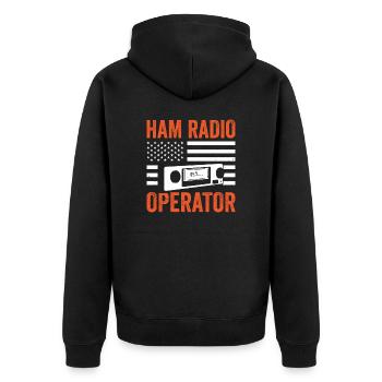 Ham Radio USA Flagge Patriotisch Moderator - Unisex Premium Bio Zip Hoodie - Schwarz - Hinten - Nico (187cm)