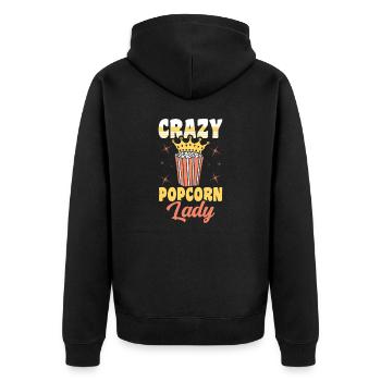 Crazy Popcorn Lady Lustiges Popped Corn Geschenk - Unisex Premium Bio Zip Hoodie - Schwarz - Hinten - Nico (187cm)