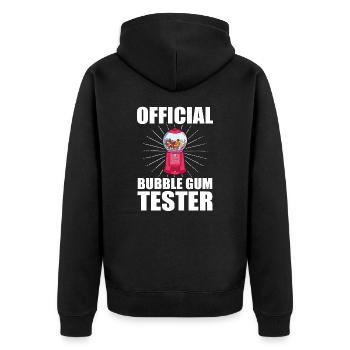 Kaugummi Automat - Official Bubble Gum Tester - Unisex Premium Bio Zip Hoodie - Schwarz - Hinten - Nico (187cm)