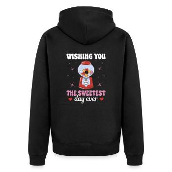 Kaugummi Automat Kinder Süßwaren Sweetest Days - Unisex Premium Bio Zip Hoodie - Schwarz - Hinten - Nico (187cm)