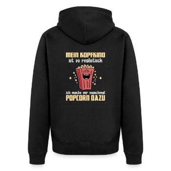 Süßes Popcorn - Kopfkino Popcorn Liebhaber - Unisex Premium Bio Zip Hoodie - Schwarz - Hinten - Nico (187cm)