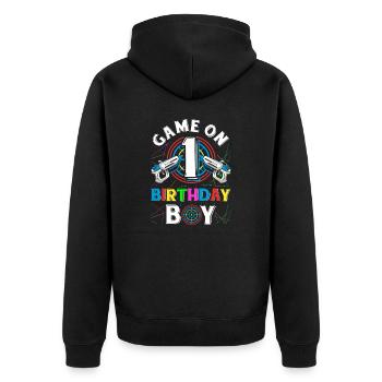 Lasertag Game On 1 Birthday Boy Indoor Laser Tag - Unisex Premium Bio Zip Hoodie - Schwarz - Hinten - Nico (187cm)