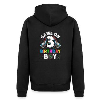 Lasertag Game On 3 Birthday Boy Indoor Laser Tag - Unisex Premium Bio Zip Hoodie - Schwarz - Hinten - Nico (187cm)