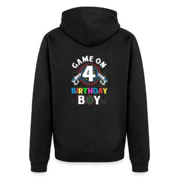Lasertag Game On 4 Birthday Boy Indoor Laser Tag - Unisex Premium Bio Zip Hoodie - Schwarz - Hinten - Nico (187cm)