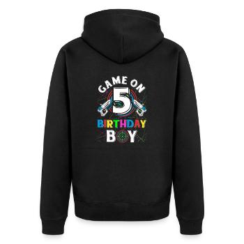 Lasertag Game On 5 Birthday Boy Indoor Laser Tag - Unisex Premium Bio Zip Hoodie - Schwarz - Hinten - Nico (187cm)