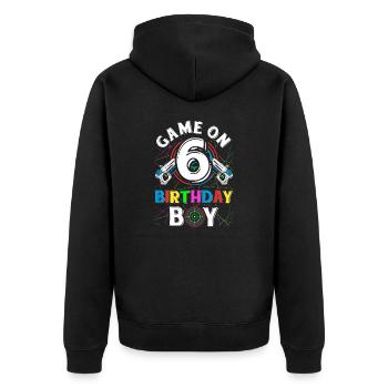 Lasertag Game On 6 Birthday Boy Indoor Laser Tag - Unisex Premium Bio Zip Hoodie - Schwarz - Hinten - Nico (187cm)