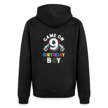 Lasertag Game On 9 Birthday Boy Indoor Laser Tag - Unisex Premium Bio Zip Hoodie - Schwarz - Hinten - Nico (187cm)