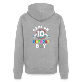 Lasertag Game On 10 Birthday Boy Indoor Laser Tag - Unisex Premium Bio Zip Hoodie - Grau meliert - Hinten - Nico (187cm)