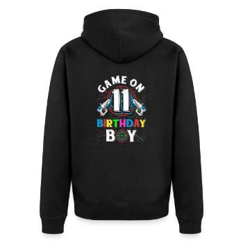 Lasertag Game On 11 Birthday Boy Indoor Laser Tag - Unisex Premium Bio Zip Hoodie - Schwarz - Hinten - Nico (187cm)