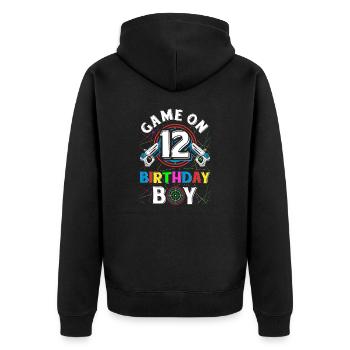 Lasertag Game On 12 Birthday Boy Indoor Laser Tag - Unisex Premium Bio Zip Hoodie - Schwarz - Hinten - Nico (187cm)