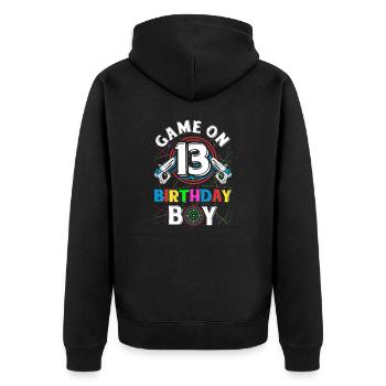 Lasertag Game On 13 Birthday Boy Indoor Laser Tag - Unisex Premium Bio Zip Hoodie - Schwarz - Hinten - Nico (187cm)
