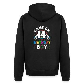 Lasertag Game On 14 Birthday Boy Indoor Laser Tag - Unisex Premium Bio Zip Hoodie - Schwarz - Hinten - Nico (187cm)