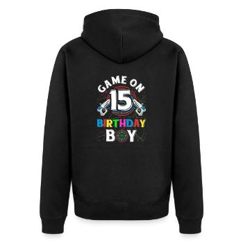 Lasertag Game On 15 Birthday Boy Indoor Laser Tag - Unisex Premium Bio Zip Hoodie - Schwarz - Hinten - Nico (187cm)