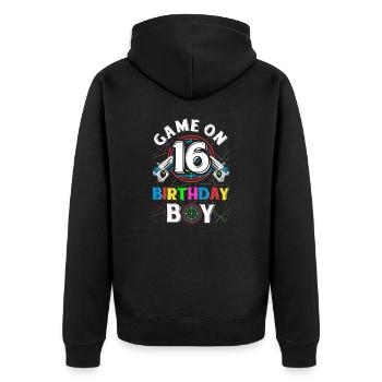 Lasertag Game On 16 Birthday Boy Indoor Laser Tag - Unisex Premium Bio Zip Hoodie - Schwarz - Hinten - Nico (187cm)