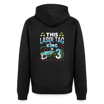 Lasertag King Is 3 Birthday Boy Indoor Laser Tag - Unisex Premium Bio Zip Hoodie - Schwarz - Hinten - Nico (187cm)