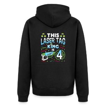 Lasertag King Is 4 Birthday Boy Indoor Laser Tag - Unisex Premium Bio Zip Hoodie - Schwarz - Hinten - Nico (187cm)
